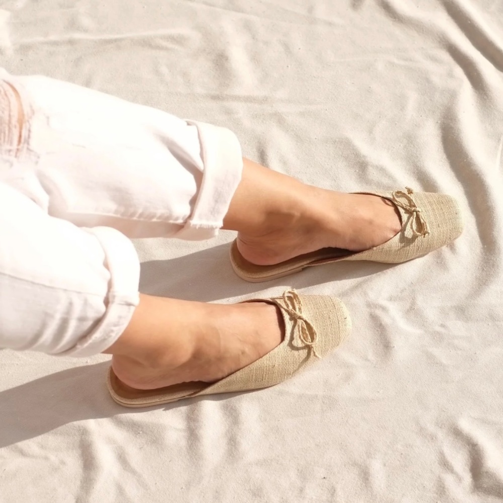 Handmade Woven Mules in Cream